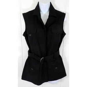 JM Reed Safari Cargo Utility Vest Jacket Women's MEDIUM Black Stretch NEW (nn54)